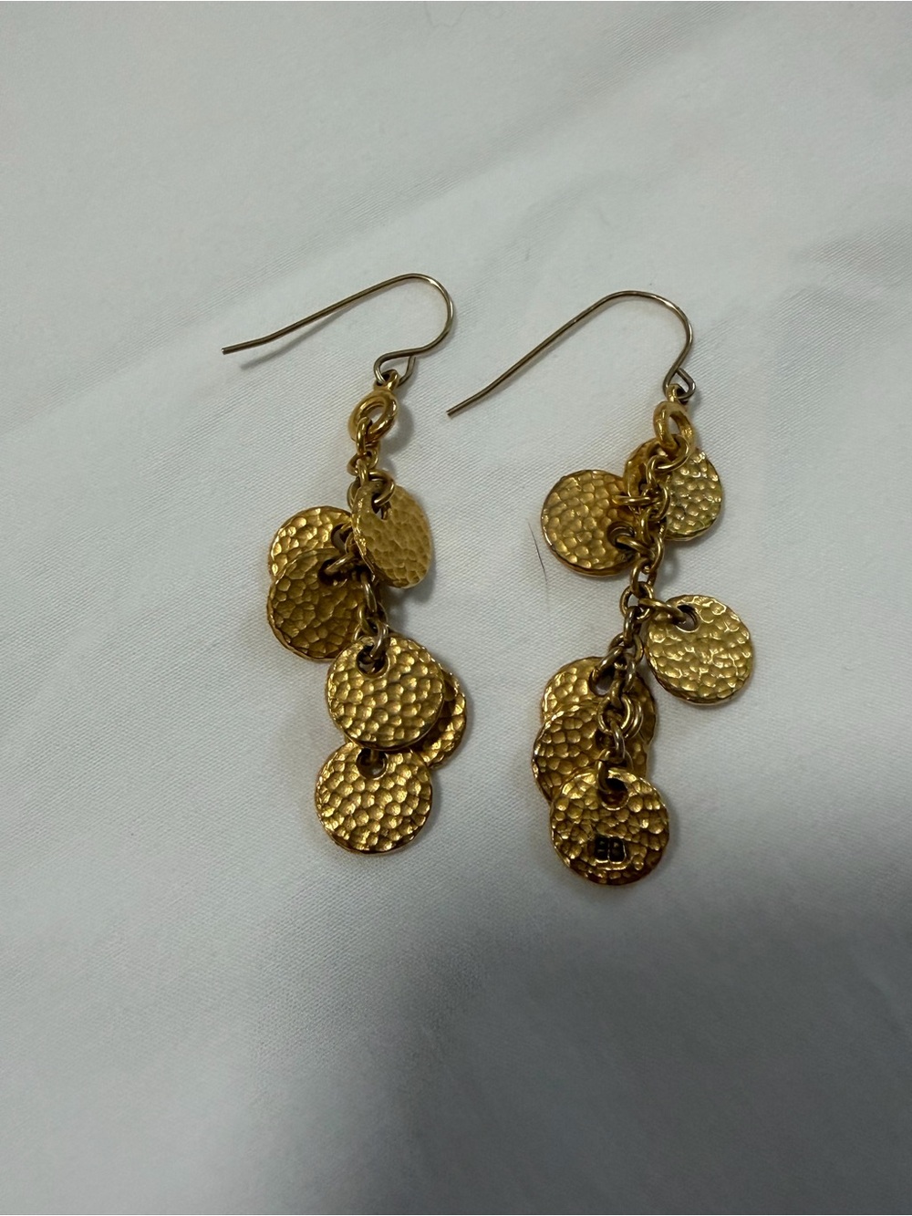 Hammered Gold Disc Dangle Earrings - Women Jewelry